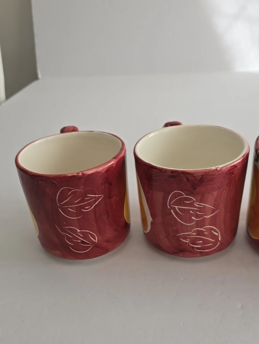Vintage Pottery Barn Set Of 4 Pear Ceramic Coffee Mugs Handpainted Mexico